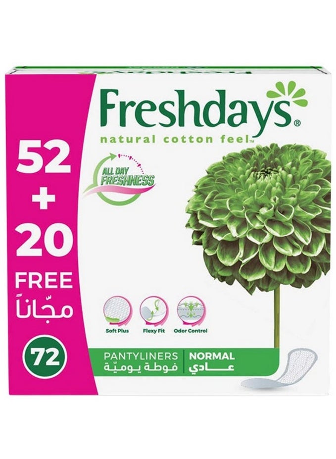 Freshdays Natural Cotton Feel Normal Pantyliners Soft Plus Flexy Fit & Odor Control Daily Freshness 72 Liners - Image 1